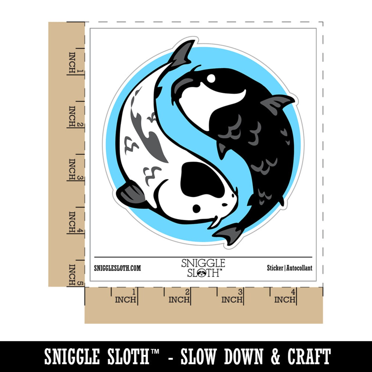 Yin and Yang Koi Fish Waterproof Vinyl Phone Tablet Laptop Water Bottle Sticker Set - 5 Pack